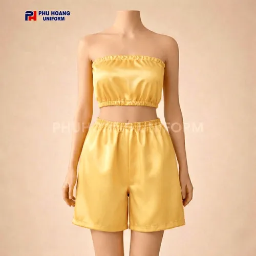 BỘ QUẦN ÁO QUÂY SPA NÚT BẤM MÀU VÀNG