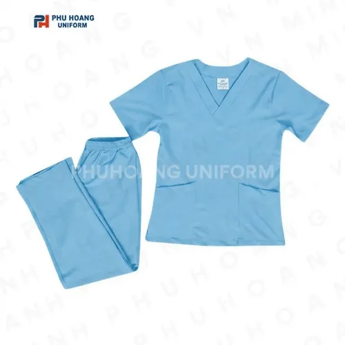 BỘ ĐỒ SPA CỔ TIM MÀU XANH NHẠT