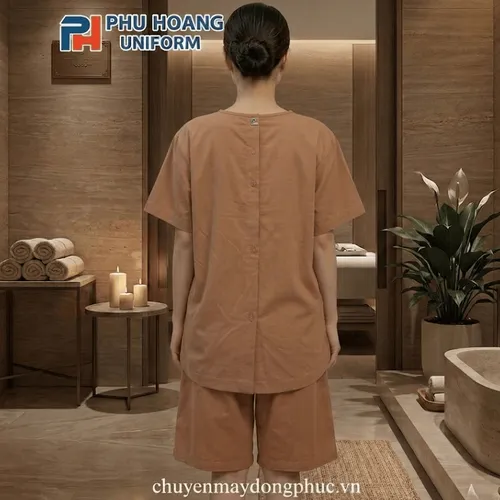 SET QUẦN ÁO SPA NÚT SAU LƯNG MÀU NÂU
