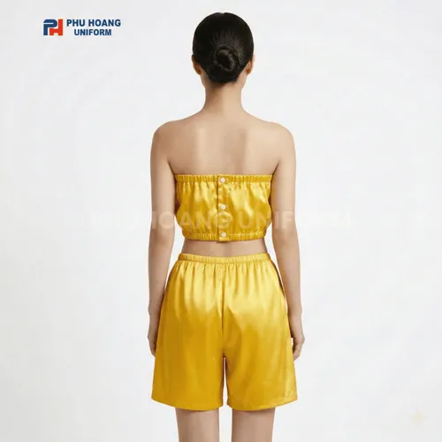 BỘ QUẦN ÁO QUÂY SPA NÚT BẤM MÀU VÀNG GOLD