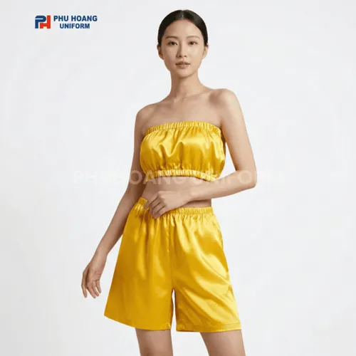 BỘ QUẦN ÁO QUÂY SPA NÚT BẤM MÀU VÀNG GOLD