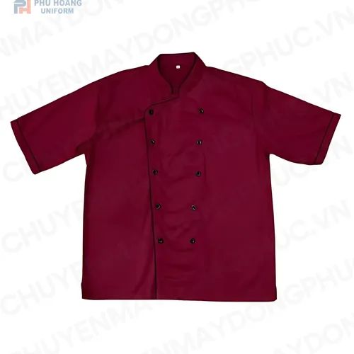 ÁO BẾP KAKI ĐỎ VIỀN ĐEN TAY NGẮN SB004 (MAY SẴN) 