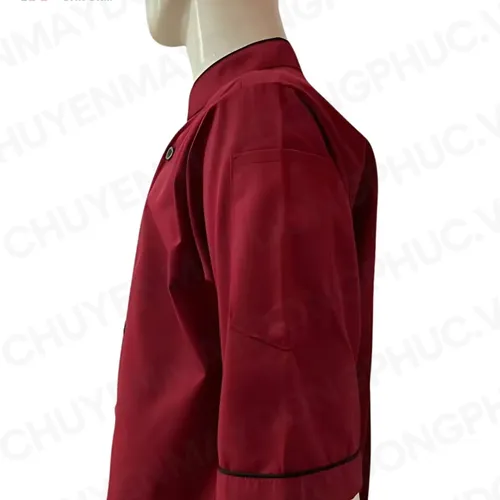 ÁO BẾP KAKI ĐỎ VIỀN ĐEN TAY NGẮN SB004 (MAY SẴN) 