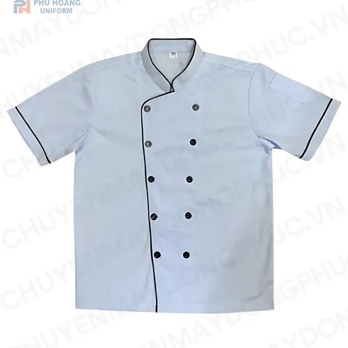 ÁO BẾP TRẮNG VIỀN ĐEN TAY NGẮN SB005 (MAY SẴN) 