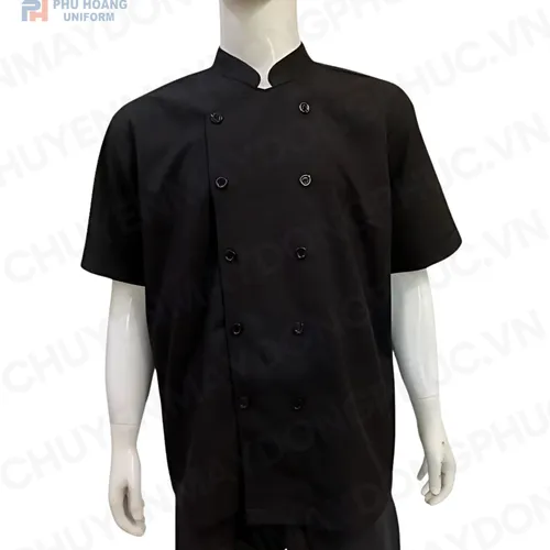 ÁO BẾP KAKI ĐEN TAY NGẮN SB003 (MAY SẴN) 