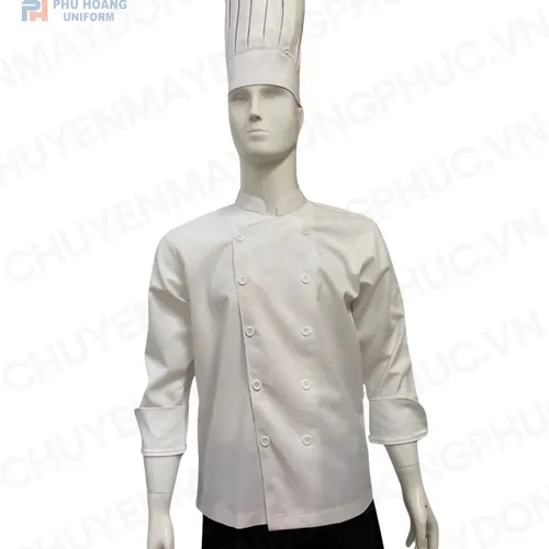 ÁO BẾP TRẮNG TAY DÀI SB008 (MAY SẴN) 