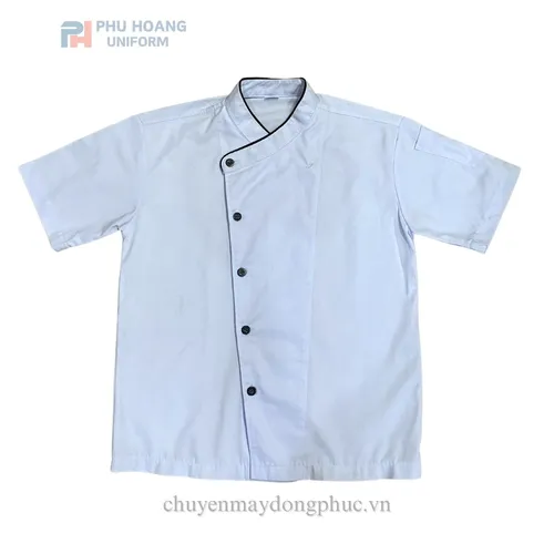 ÁO BẾP TRẮNG 1 HÀNG CÚC SB007 (MAY SẴN)