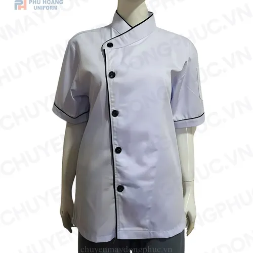 ÁO BẾP TRẮNG 1 HÀNG CÚC SB007 (MAY SẴN)