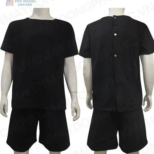 SET QUẦN ÁO SPA NÚT SAU LƯNG MÀU ĐEN (MAY SẴN) SS002