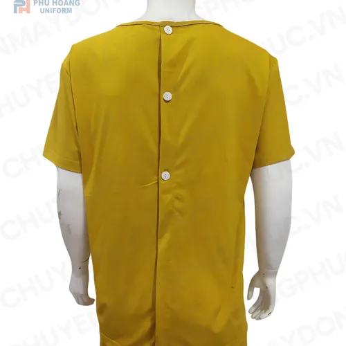 SET QUẦN ÁO SPA NÚT SAU LƯNG MÀU VÀNG KAKI (MAY SẴN) SS009