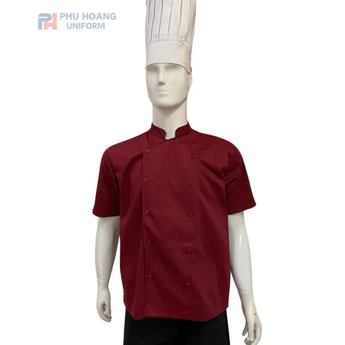 ÁO BẾP KAKI ĐỎ ĐÔ TAY NGẮN SB002 (MAY SẴN)  