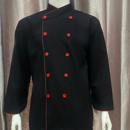 ÁO BẾP TAY DÀI ĐEN VIỀN ĐỎ KAKI THUN