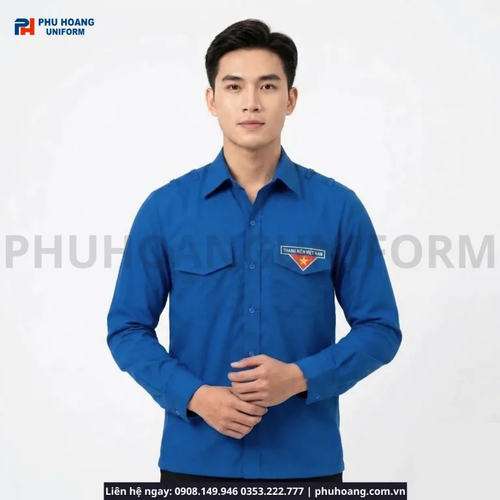 Áo Đoàn Thanh Niên Nam Tay Dài Xanh Dương