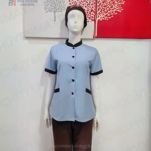 ĐỒNG PHỤC TẠP VỤ NỮ MÀU XÁM PHỐI NÂU MAY SẴN SL007