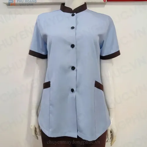 ĐỒNG PHỤC TẠP VỤ NỮ MÀU XÁM PHỐI NÂU MAY SẴN SL007