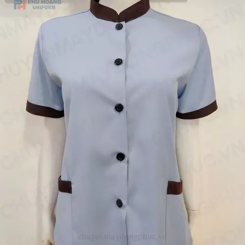 ĐỒNG PHỤC TẠP VỤ NỮ MÀU XÁM PHỐI NÂU MAY SẴN SL007