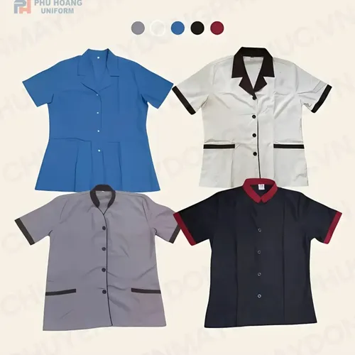 ĐỒNG PHỤC TẠP VỤ MÀU XÁM VIỀN NÂU MAY SẴN SL004