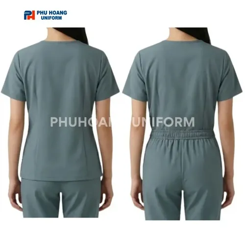 BỘ ĐỒ SPA CỔ TIM MÀU XÁM XANH