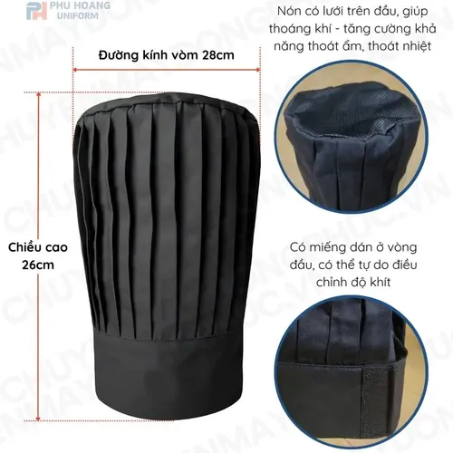 NÓN BẾP TRƯỞNG ĐEN MAY SẴN SN021