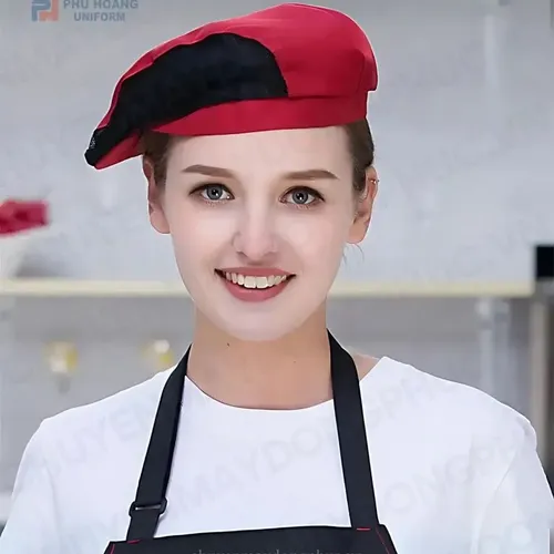MŨ NỒI BERET PHỤC VỤ ĐỎ PHỐI ĐEN MAY SẴN SV003