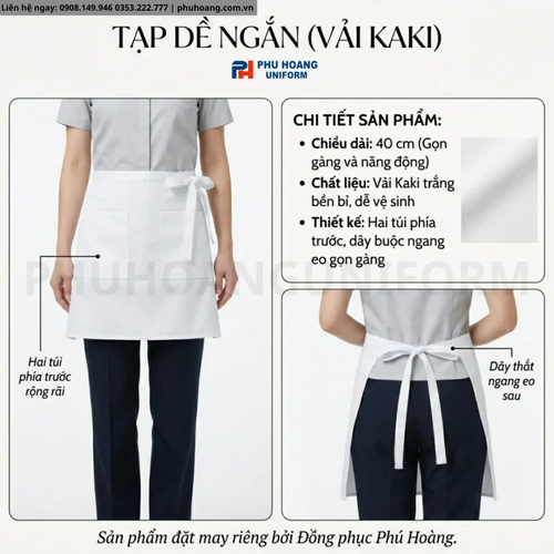 Tạp Dề Ngắn 2 Túi Màu Trắng Cao Cấp
