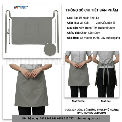 Tạp Dề Ngắn Màu Ghi Cao Cấp