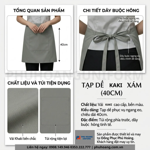 Tạp Dề Ngắn Màu Ghi Cao Cấp