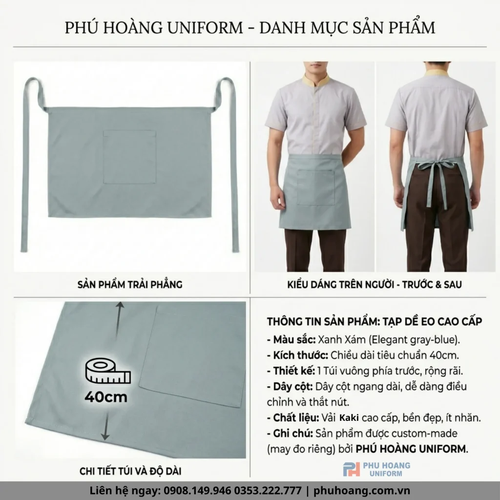 Tạp Dề Ngắn Màu Xám Xanh Cao Cấp