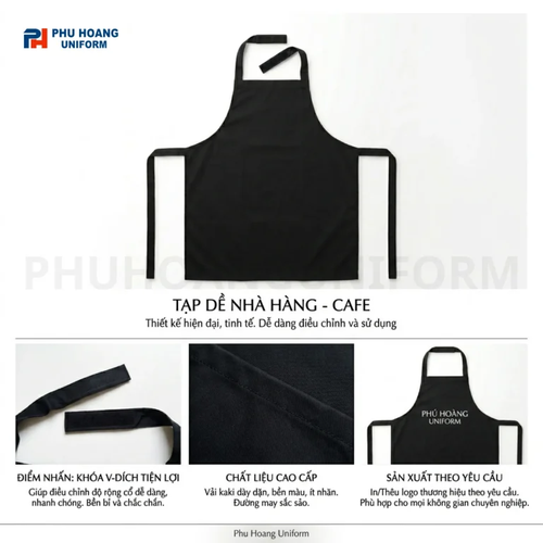 Tạp Dề Yếm Đen Cao Cấp Có Khóa Dán Cổ