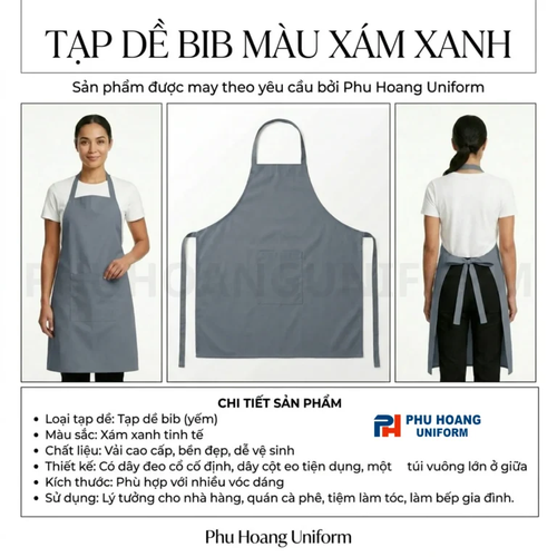 Tạp Dề Yếm Màu Xám Xanh