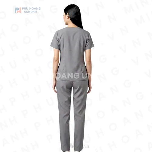 BỘ SCRUBS CỔ TIM MÀU XÁM