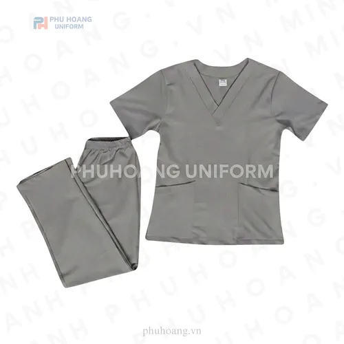 BỘ SCRUBS CỔ TIM MÀU XÁM