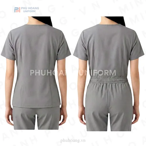 BỘ SCRUBS CỔ TIM MÀU XÁM