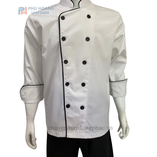 ÁO BẾP TRẮNG VIỀN ĐEN TAY DÀI SB010 (MAY SẴN) 
