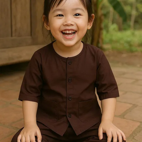 BỘ ĐỒ BÀ BA TRẺ EM MÀU NÂU MAY SẴN ST005