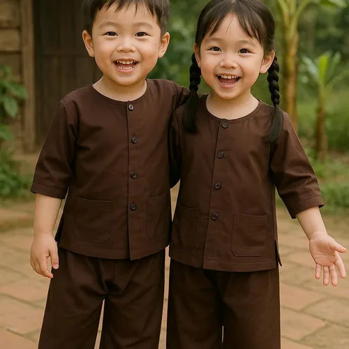 BỘ ĐỒ BÀ BA TRẺ EM MÀU NÂU MAY SẴN ST005