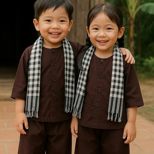 BỘ ĐỒ BÀ BA TRẺ EM MÀU NÂU MAY SẴN ST005