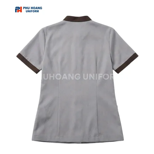 ÁO TẠP VỤ XÁM VIỀN NÂU