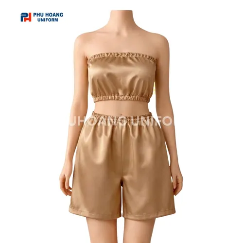 BỘ QUẦN ÁO QUÂY SPA NÚT BẤM MÀU VÀNG ĐỒNG