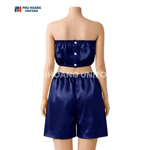 BỘ QUẦN ÁO QUÂY SPA NÚT BẤM XANH ĐEN
