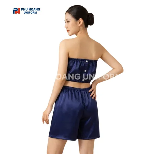 BỘ QUẦN ÁO QUÂY SPA NÚT BẤM XANH ĐEN