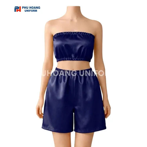 BỘ QUẦN ÁO QUÂY SPA NÚT BẤM XANH ĐEN