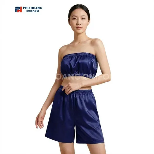 BỘ QUẦN ÁO QUÂY SPA NÚT BẤM XANH ĐEN