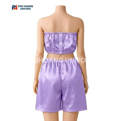 BỘ QUẦN ÁO QUÂY SPA NÚT BẤM MÀU TÍM ĐẬM