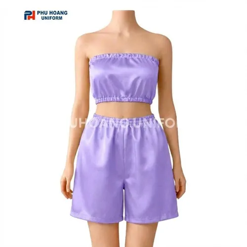 BỘ QUẦN ÁO QUÂY SPA NÚT BẤM MÀU TÍM ĐẬM