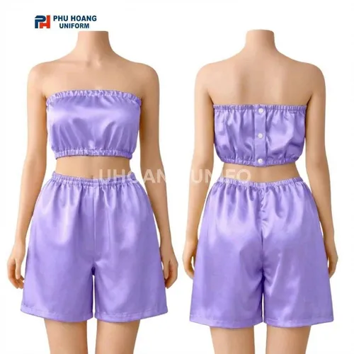 BỘ QUẦN ÁO QUÂY SPA NÚT BẤM MÀU TÍM ĐẬM