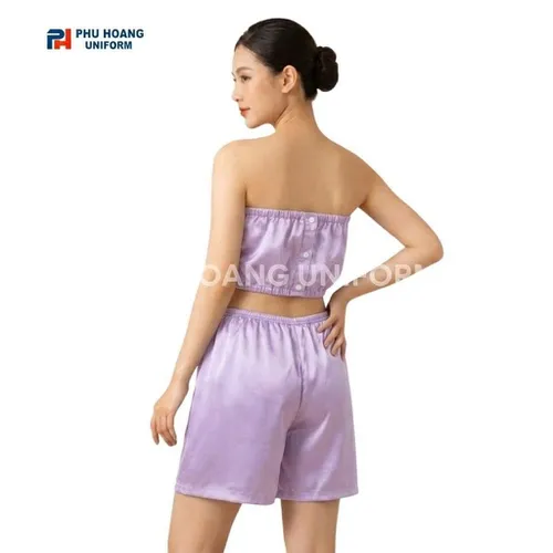 BỘ QUẦN ÁO QUÂY SPA NÚT BẤM TÍM PASTEL