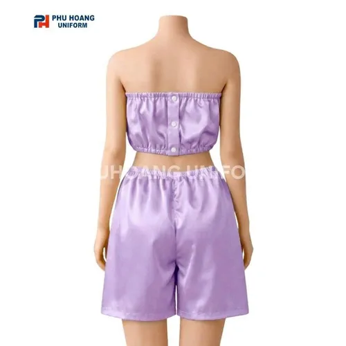 BỘ QUẦN ÁO QUÂY SPA NÚT BẤM TÍM PASTEL