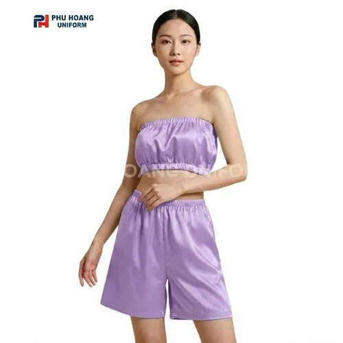 BỘ QUẦN ÁO QUÂY SPA NÚT BẤM TÍM PASTEL