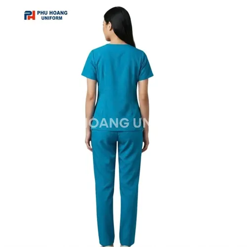 BỘ ĐỒ SPA CỔ TIM MÀU XANH ĐẬM